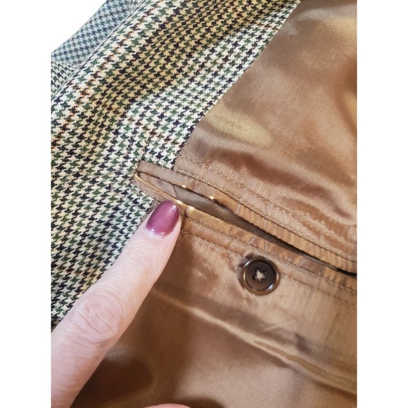 Brooks Brothers Suit Jacket Mens Brown 43 Wool Houndstooth‎ Lined Inner Pocket - Picture 12 of 16